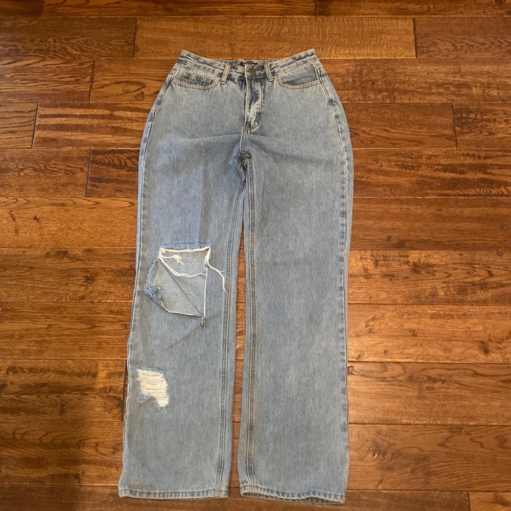 Nasty Gal Wide Leg Distressed Jeans Size 6
